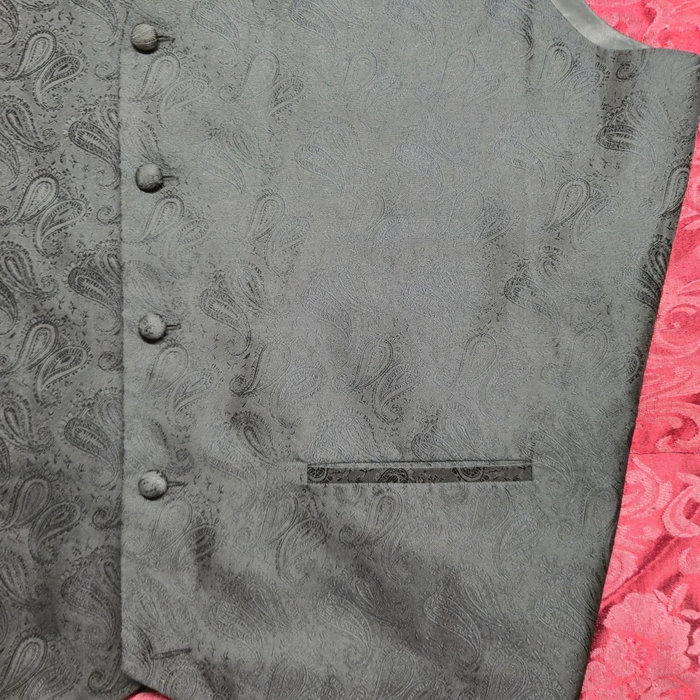 Umo Lorenzo Men's Black Paisley Formal Vest Tuxedo Suit Waistcoat XL - Picture 2 of 13